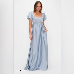 Like New SHOW ME YOUR MUMU Nora Maxi Dress in Steel Blue Luxe Satin (Size: XL)